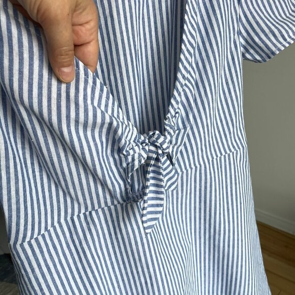 ZAFUL Blue White Striped Summer Dress Tunic Top Front-Tie Bouffant Sleeve Large - Picture 5 of 16